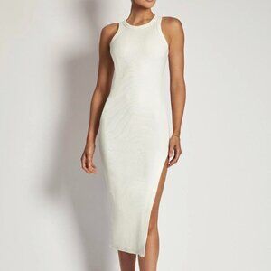 Meshki Viola Ribbed Midi Split Racer Neck Dress